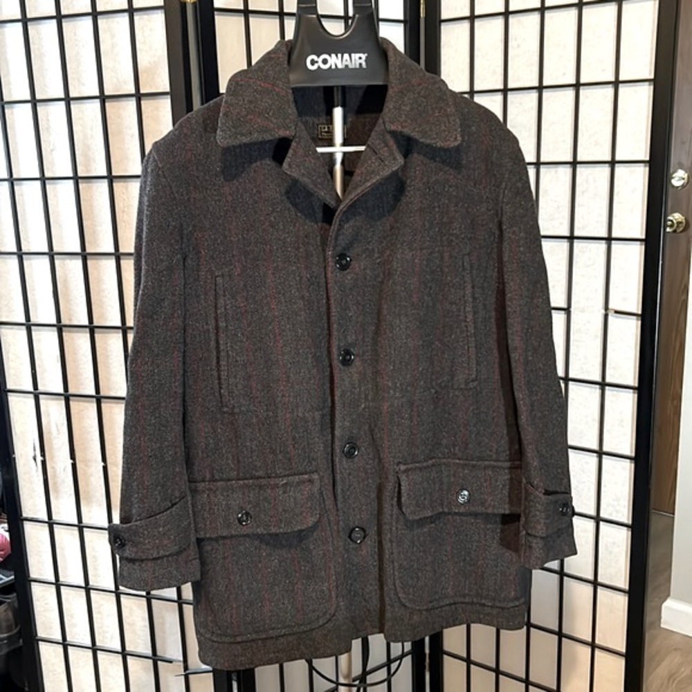 LL Bean Vintage 1030s Mens Hunting Coat brown with red pinstripes
